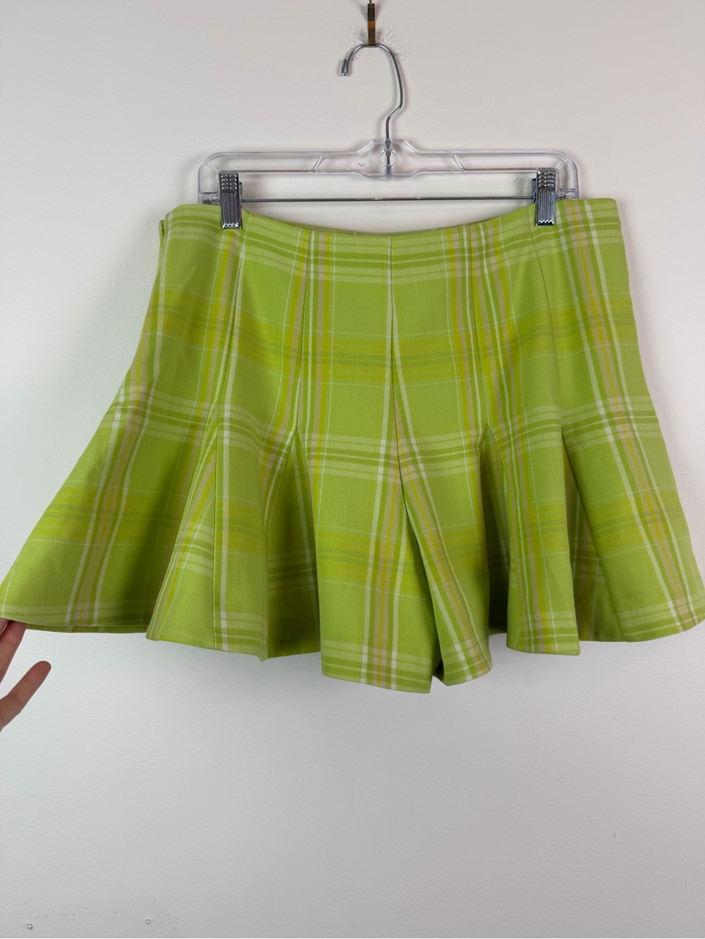 Anthropologie Maeve Skirty Godet Skort in Plaid Chartreuse Size 16 - Picture 6 of 12